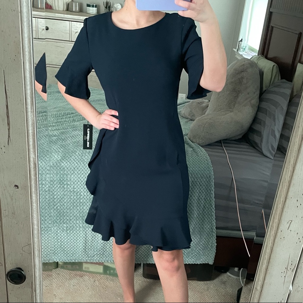 NWT Karl Largerfeld Navy Blue Ruffle Dress - Picture 7 of 13